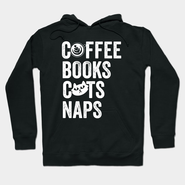 Coffee Books Cats Naps Hoodie by Waqasmehar